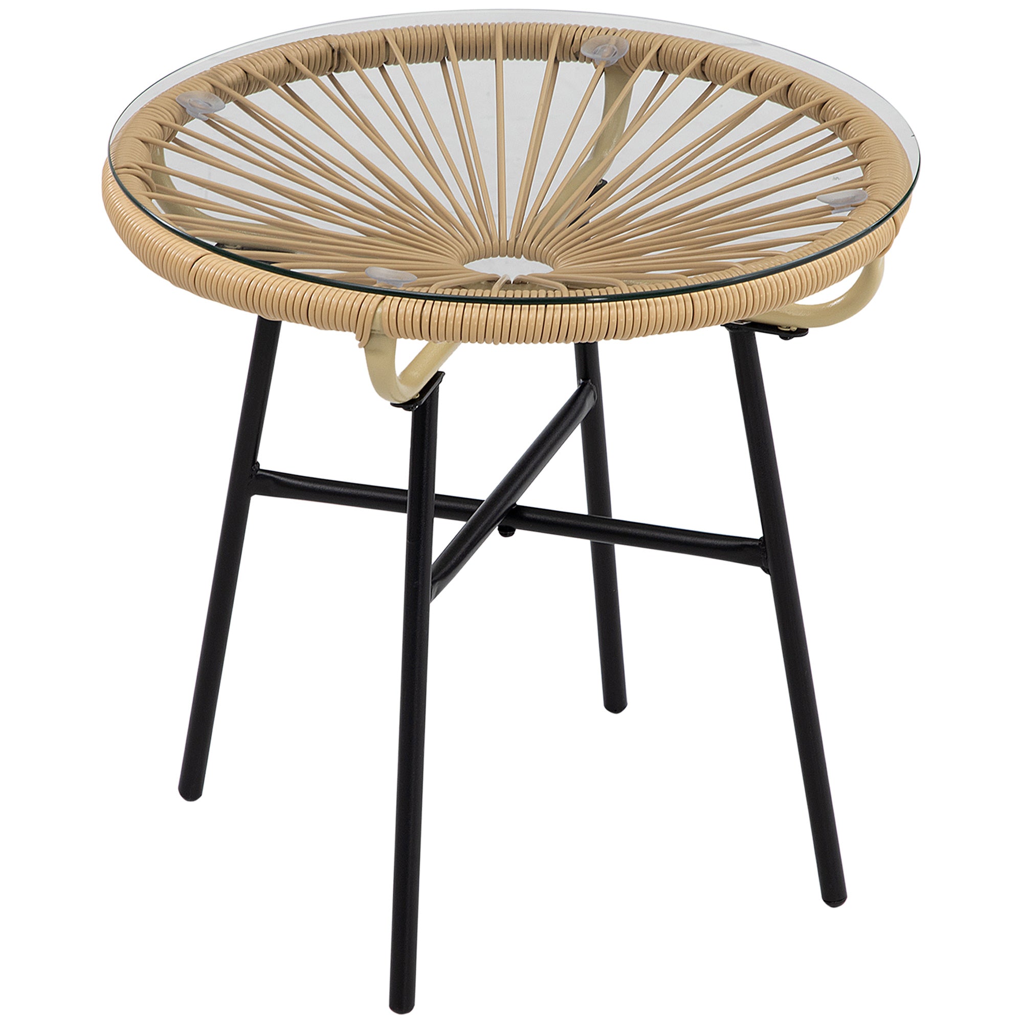 Havebord i bohemestil, PE-rattan, hærdet glas, vejrbestandigt, 50 cm x 50 cm x 50 cm, beige