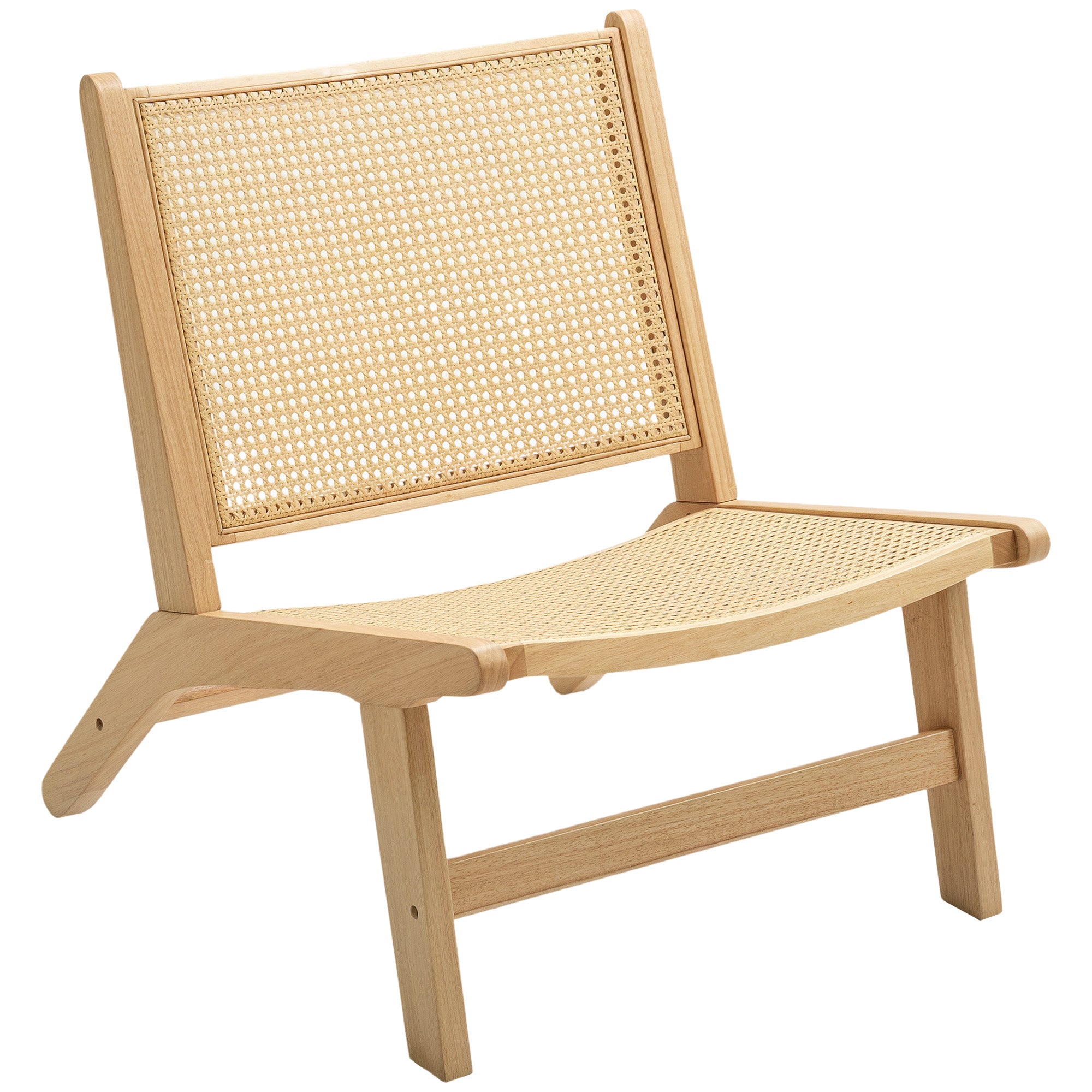 Rattanstol, træramme, bredt sæde, 64 x 70 x 74 cm, naturtræ