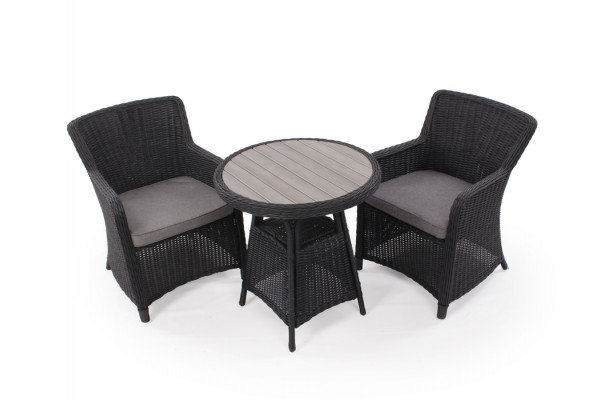 Rio Sort Cafesæt m/2 spisestole - Ø 70 cm - m/vandafv. hynder