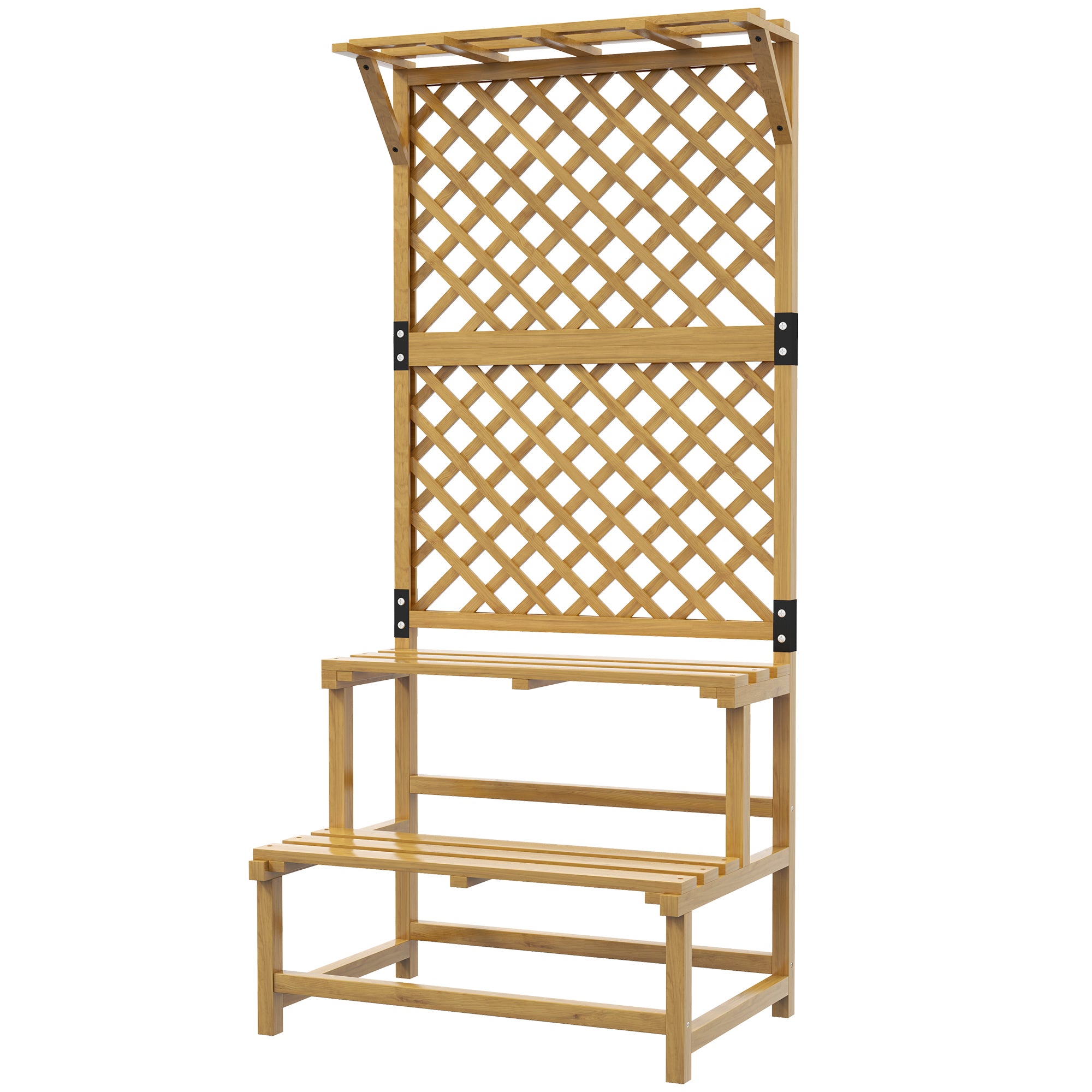 Plantestativ, blomsterhylde, 2 etager, med espalier og tag, fyrretræ, 75x50x166cm, gul
