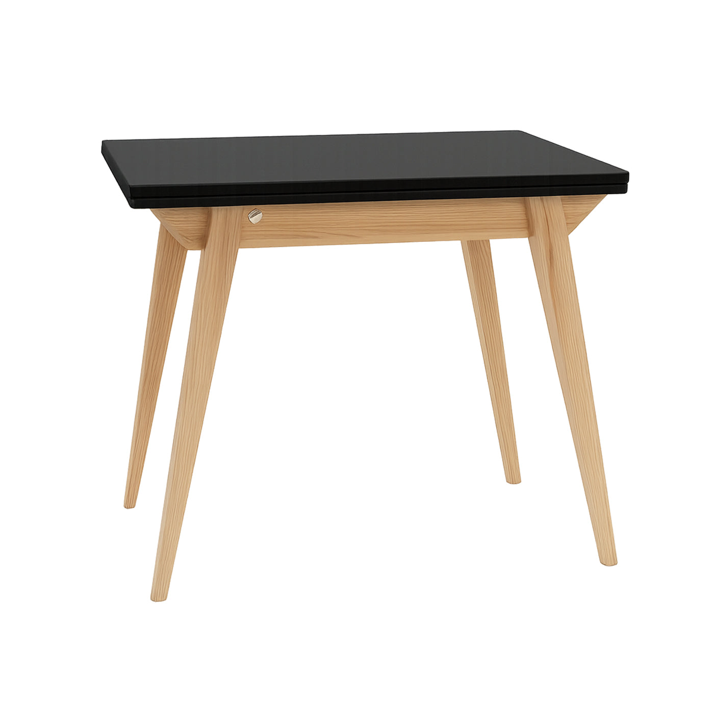 Spisebord med udtræk, 90x65cm, mat sort bordplade med smukke ben i asketræ