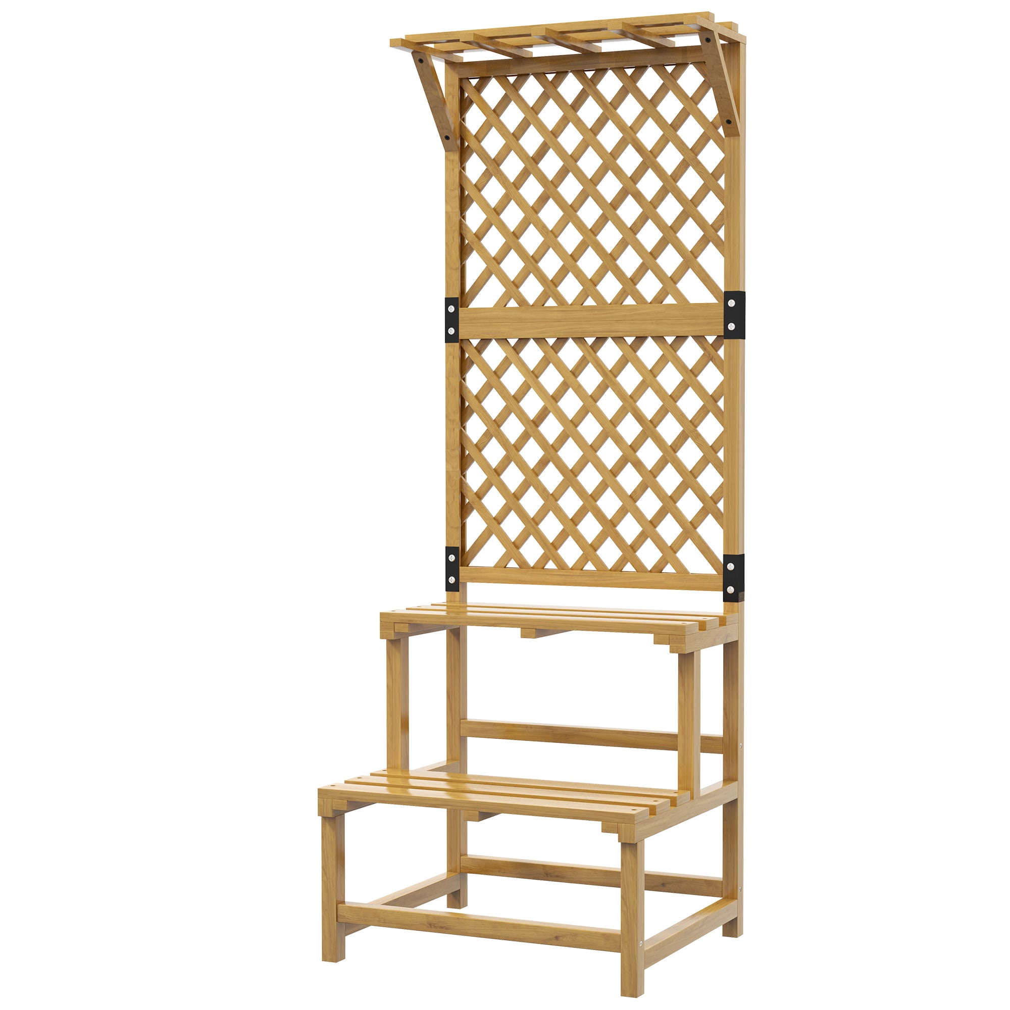 Plantestativ, blomsterhylde, 2 etager, med espalier og tag, fyrretræ, 60x50x166 cm, gul