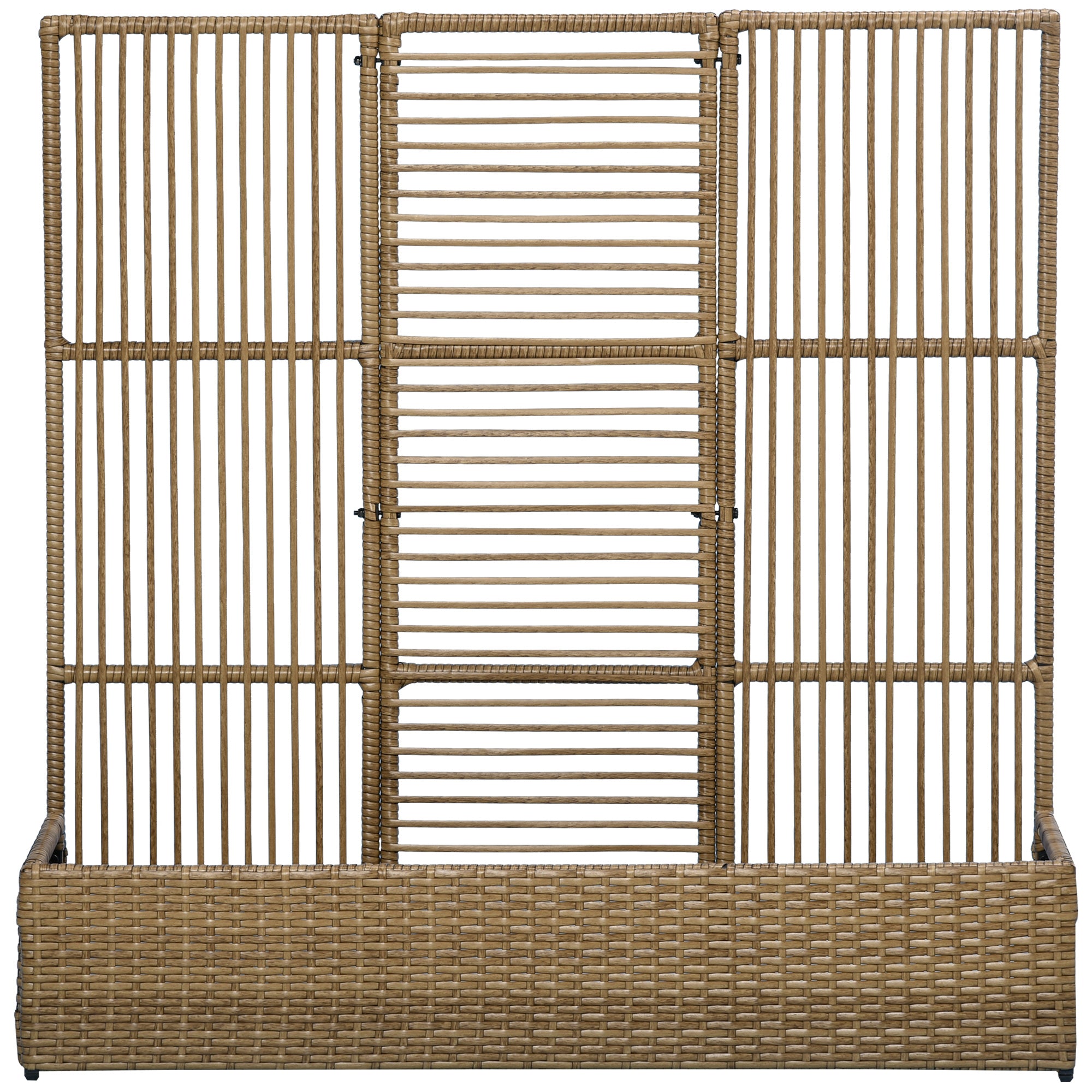 Blomsterkasse med espalier, vejrbestandig, polyrattan, 103 x 29 x 103 cm, sandfarvet