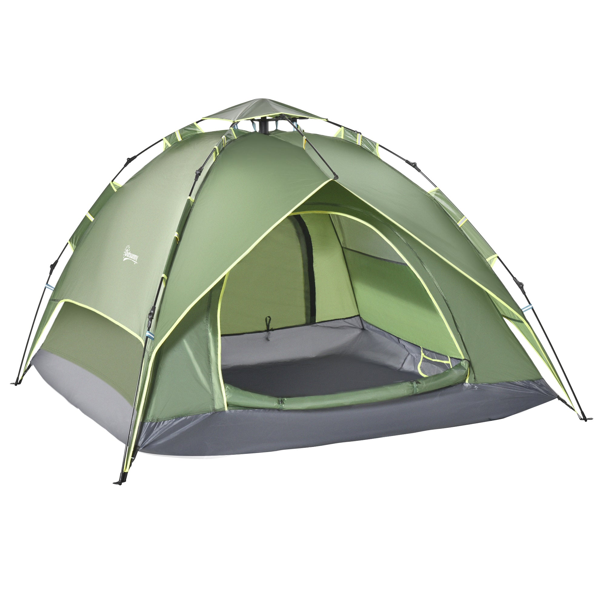 Dobbelttelt, campingtelt, udendørstelt, familietelt, hurtigopsætningstelt, 2 voksne + 1 barn, 4 sæsoner, vandtæt, bæretaske, 2 døre, polyester + glasfiber, mørkegrøn, 210 x 210 x 140 cm