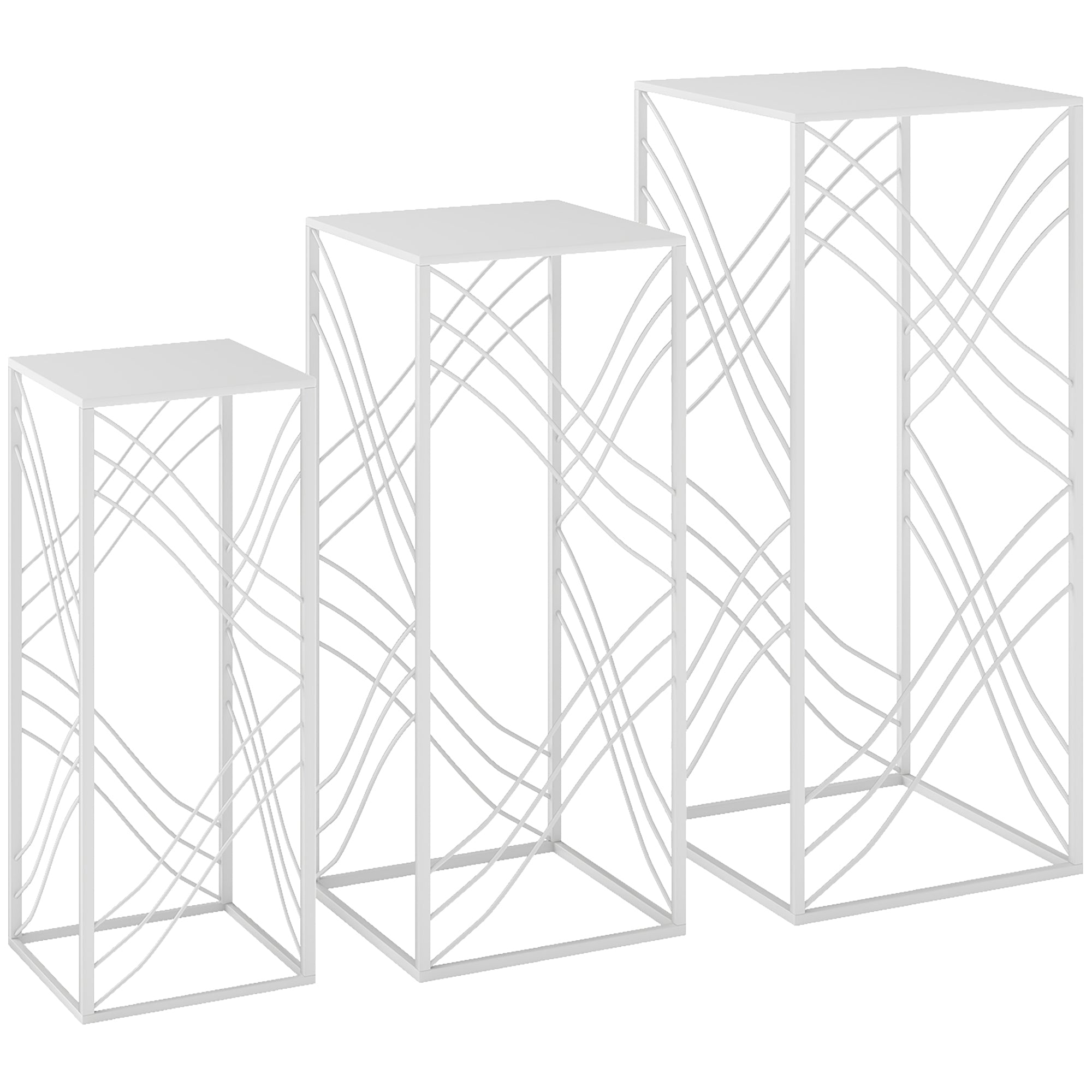 Sæt med 3 plantestativer, 50/60/70 cm høje, stabelbare metalplantestativer, hvide