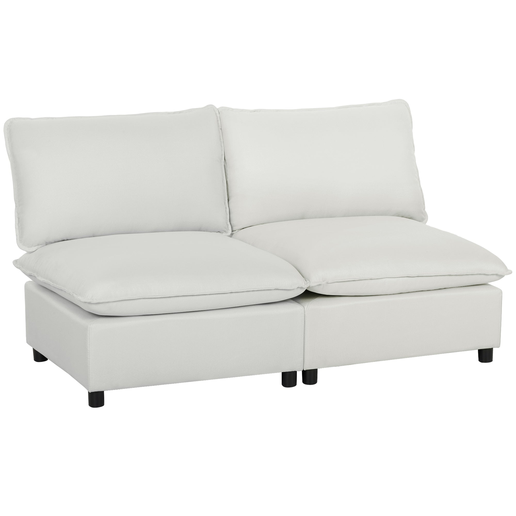 2-personers sofa, 146 cm modulær sofa i kunstlæder med bredt og dybt sæde, tykke hynder, nem montering, grå