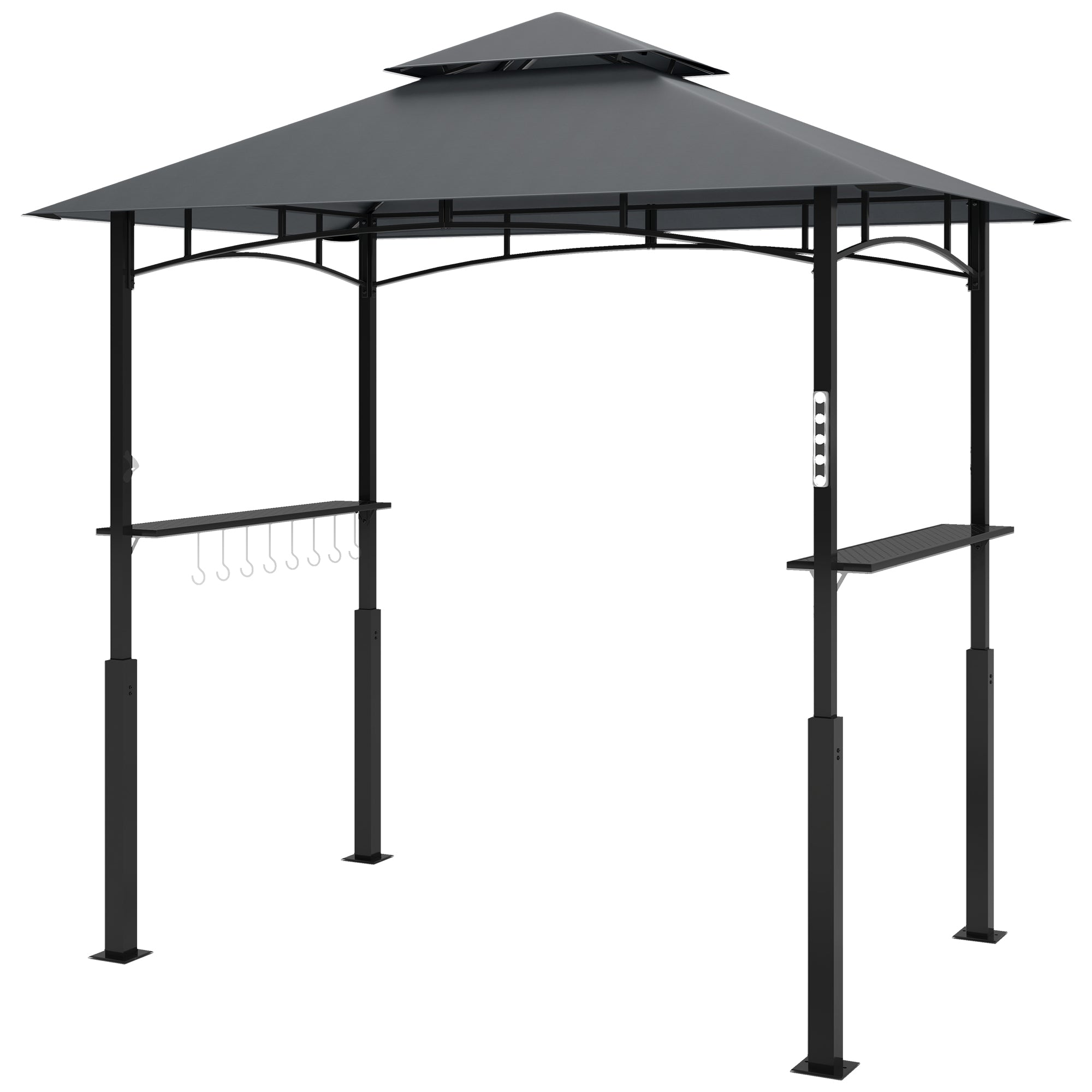Grillpavillon, havegrilltelt med krydderirækker, LED-belysning, metal, plastik, 243L x 148B x 248H cm, grå