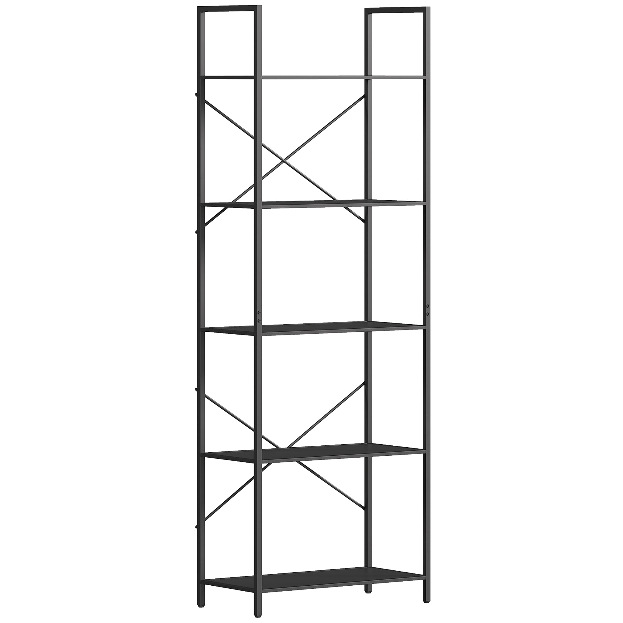 Bogreol, fritstående hylde med 5 hylder, industriel kontorreol med metalramme, åben opbevaringsreol til stue, kontor, arbejdsværelse, 60x30x170,5 cm, sort