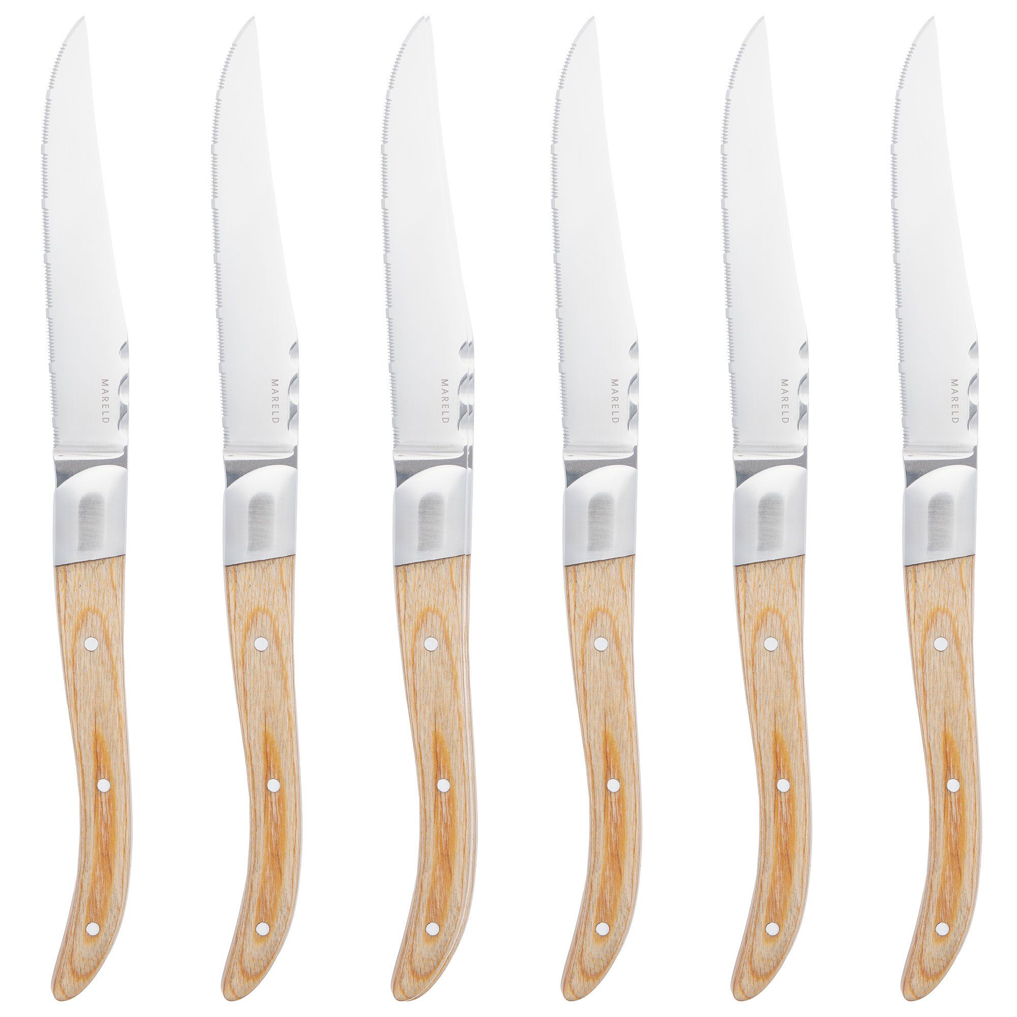 Mareld Grillknive, lyst pakkatræ, 6 stk.