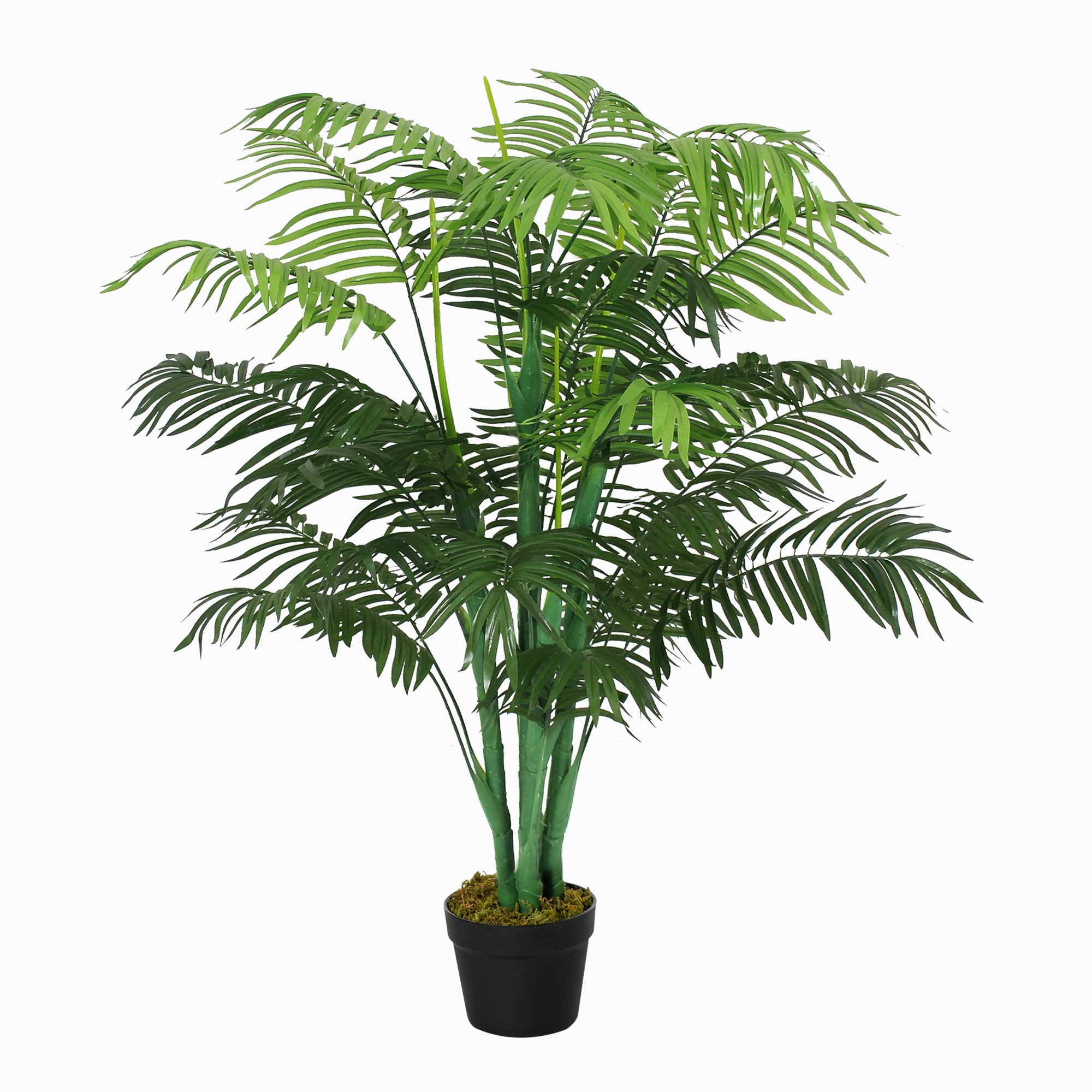 Kunstig palme, 125 cm høj, kunstig plante med 18 palmeblade i en potte til stue eller altan